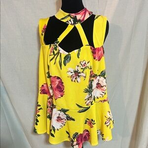 Ashley Stewart Yellow Floral Sleeveless Blouse